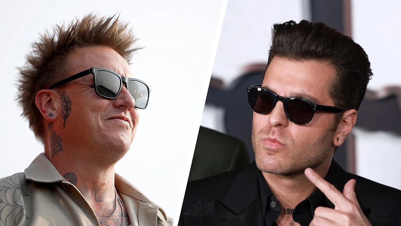 Jacoby Shaddix y Spencer Charnas sonríen durante la entrevista de la gira Papa Roach Ice Nine Kills.
